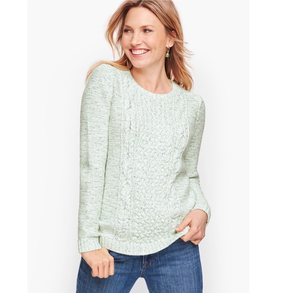 NWT TALBOTS MIXED CABLE KNIT SWEATER - TWEED
